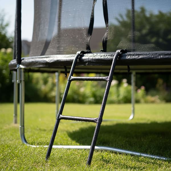 Trampolinstige, sort stål, design til påhængning