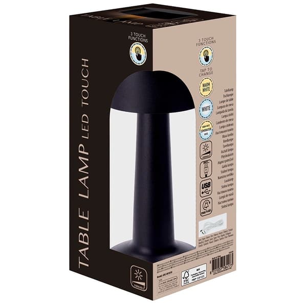 LED-bordlampe, sort, 3 lysindstillinger, batteridrevet