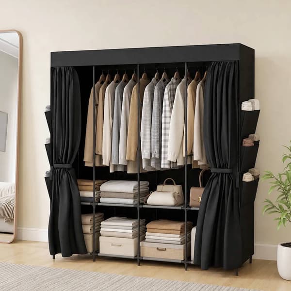 Bærbart stofgarderobe, støvtæt, sort, 170 x 45 x 167 cm