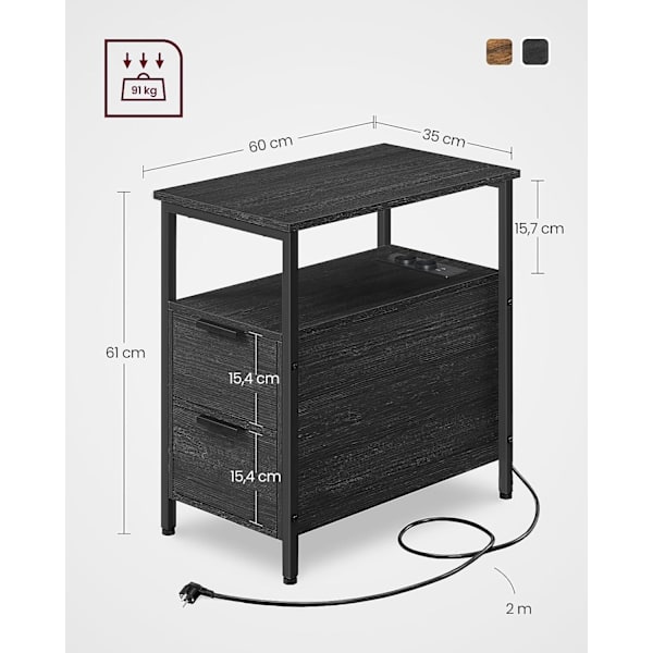 Rustikt sidebord med indbygget Power Strip og opbevaring