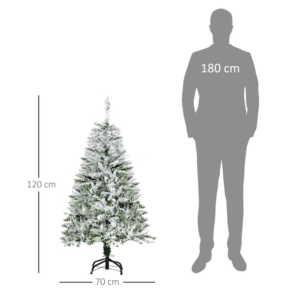 Konstgjord julgran, 120 cm konstgjord tall med konstsnö, med 200 grenspetsar, hopfällbar bas, för julfest, inomhus, grön