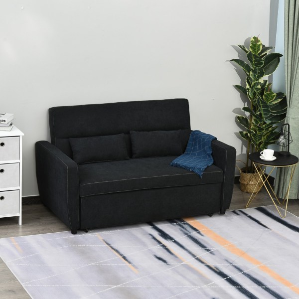 Sovesofa, Klapsofa, 2-Personers Stofsofa, Sovesofa, Sofa Med Sovefunktion, Sofasæt, Justerbar Vinkel, Sort, 148 X 82 X 89 Cm