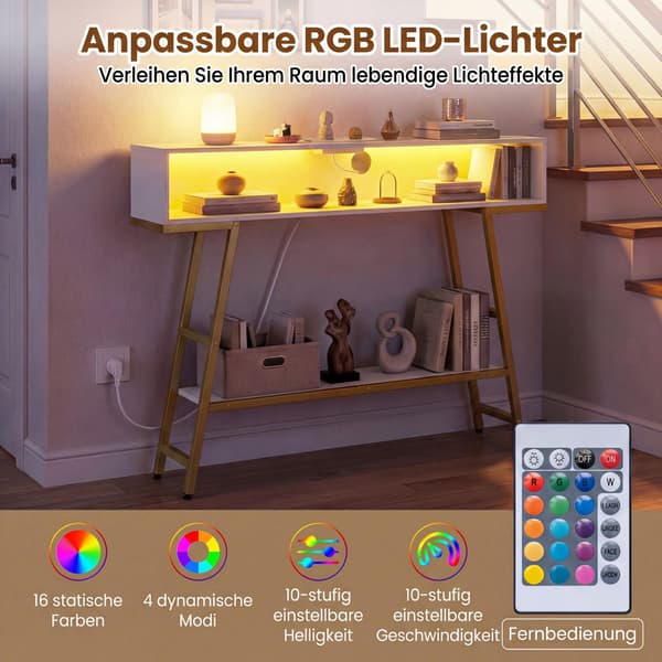 Konsolbord med LED-belysning og ladestation