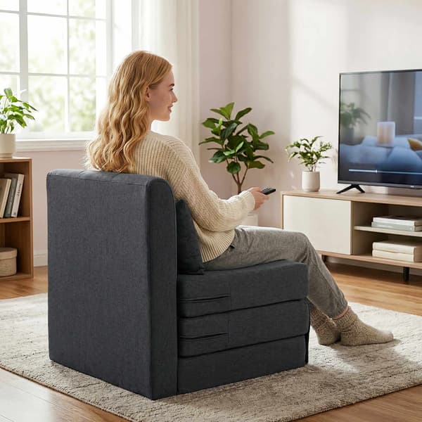 Sovesofa med hørtekstur, mørkegrå