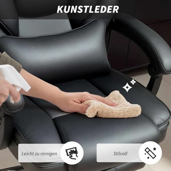 Ergonomisk kontorstol med lændestøtte, sort PU-læder