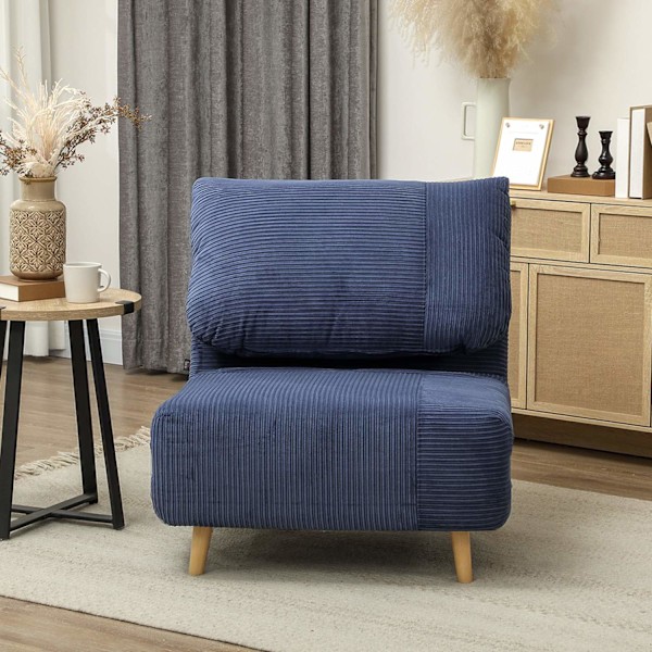 2-i-1 sovesofa, stoleseng, justerbar foldemadras, gæsteseng i fløjlsbukslook, til soveværelse, stue, blå, 82 x 89 x 83 cm Aosom