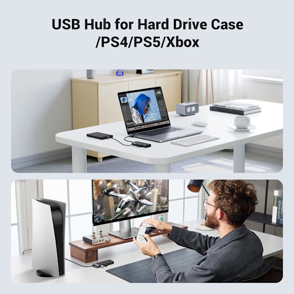 HUB-sovitinportin jakaja 4x USB-A 3.0 ja USB-A virtajohto musta