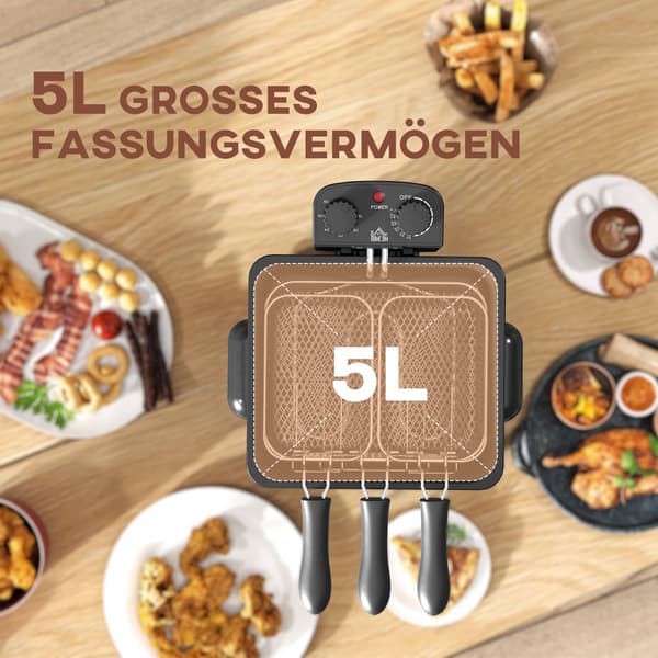 Fritös, 5L oljekapacitet, timer, 2000W, Silver