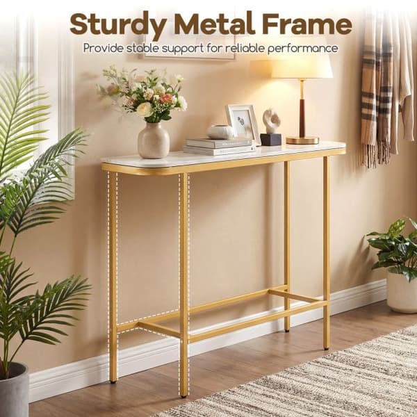 Sofakonsolbord, bordplade i imiteret marmor, metalstel, 110 cm
