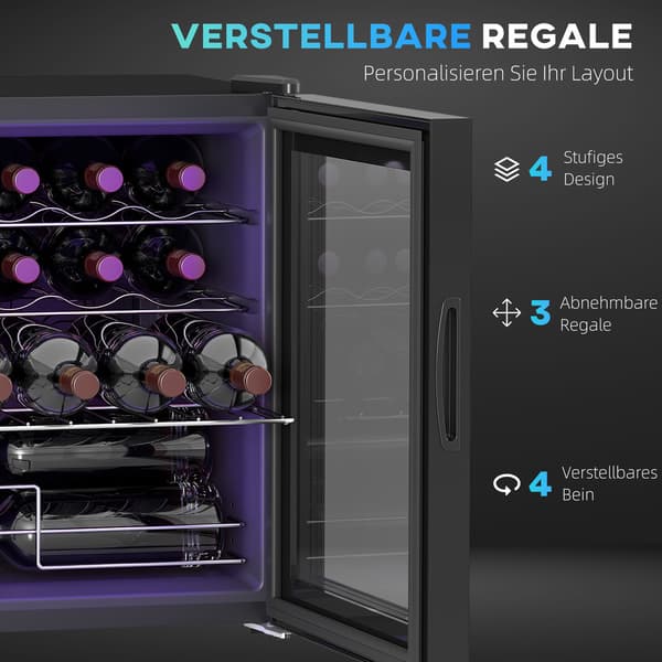 Fritstående vinkøleskab, 16 flasker, touchskærm, LED