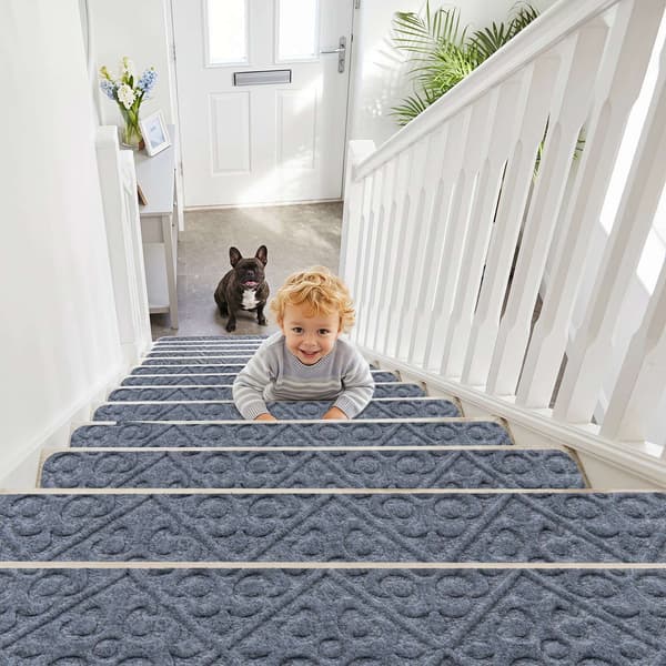 Halkfria ljusgrå trappsteg, 15-pack, 76x20 cm