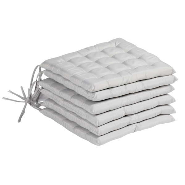 Set Med 6 Sittdynor Stolsdynor Med Knytband Sittdyna För Inomhus, Utomhus, Ljusgrå, 40 X 40 X 4 Cm