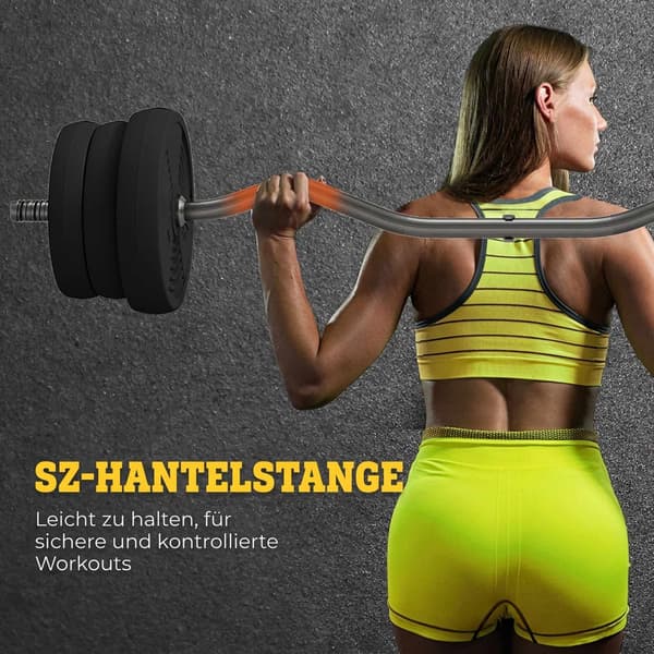 Curl skivstångsset 25 kg med 6 viktskivor, halkfritt grepp, PVC-belagd, svart