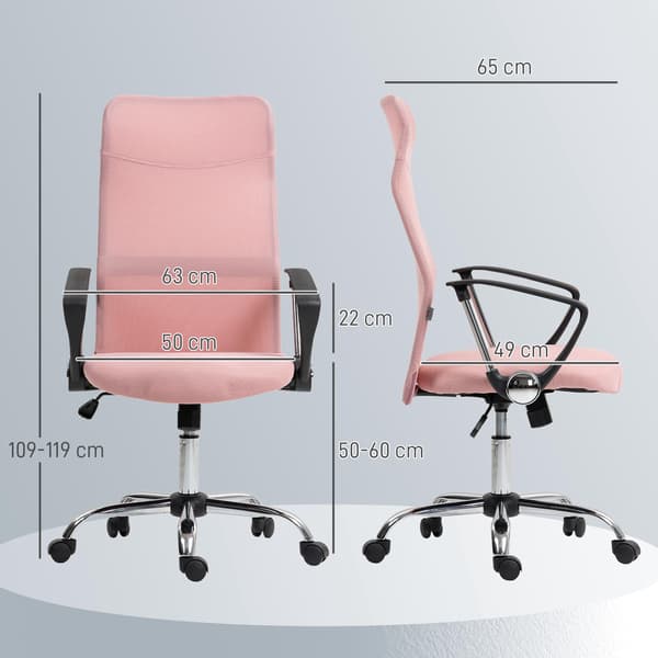 Ergonomisk kontorstol, høj ryg, lyserød, netstof