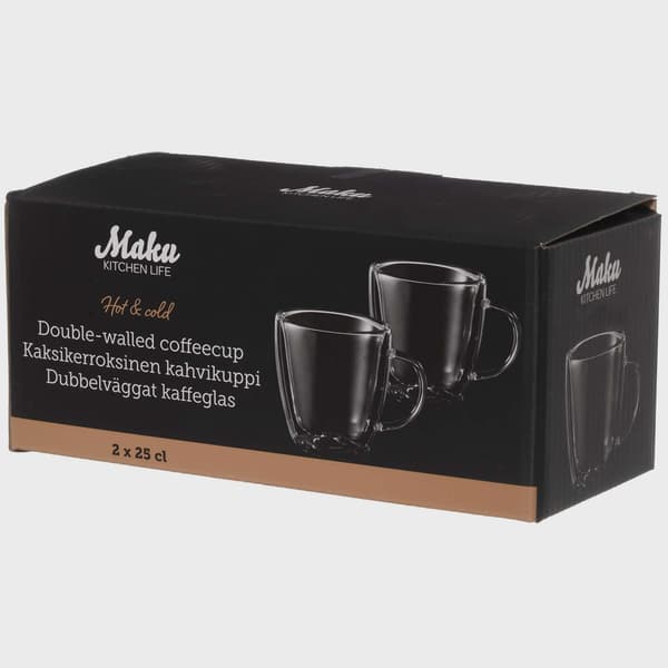 Dobbeltvæggede glaskaffekopper, 25 cl, sæt med 2