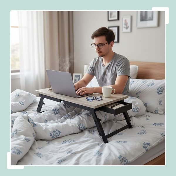 Justerbart laptopbord med låda – vinklingsbar topp