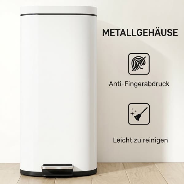 30L metallköksavfall med mjukstängande lock, krämvit