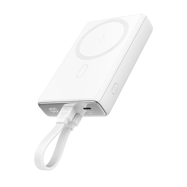 Magneettinen varavirtalähde 10000mAh 20W jalustalla + Lightning - USB-C-kaapeli, valkoinen