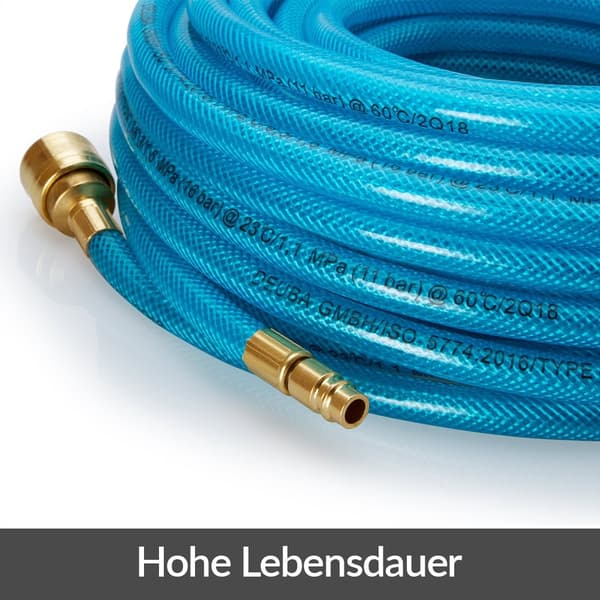 Tryckluftsslang 1/4" x 20m, 15 bar, slitstarkt gummi, böjfri