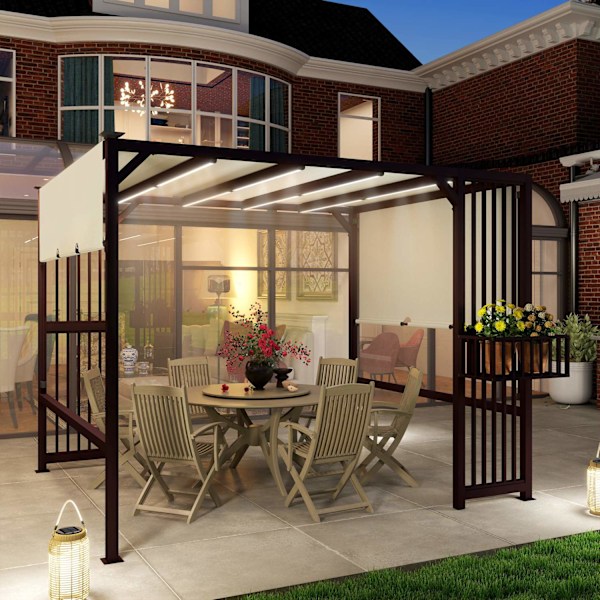 Pergola Gazebo 3x2,5m UV 30+Stabil Vintertæt Solbeskyttelse med Justerbart Skydetag Privacy Skærmplanter Fritstående Havepavillon Patio Balkon til hav