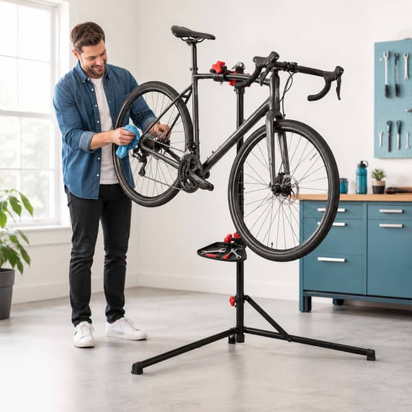 Højdejusterbart cykelreparationsstativ, sort, 30 kg kapacitet