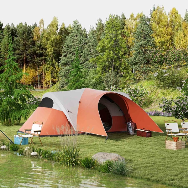 Tunneliteltta, Leirintäteltta, Vettä Hylkivä Perheteltta 6 Hengelle, Festivaaliteltta Ikkunalla, Kantolaukku, Puutarhaan, Patio, Oranssi