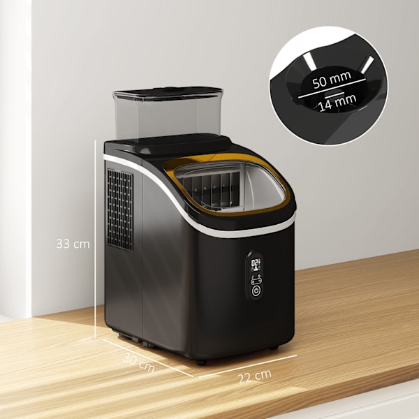 Ice Cube Machine 15 kg/24h Ice Cube Maker med 1,5 L vattentank, spade, isbehållare Ice Cube Maker Maskin med LED Display Svart 22 x 30 x 33 cm |