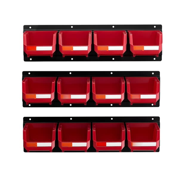 Väggmonterade förvaringslådor, 12-pack med 3 skenor, röda