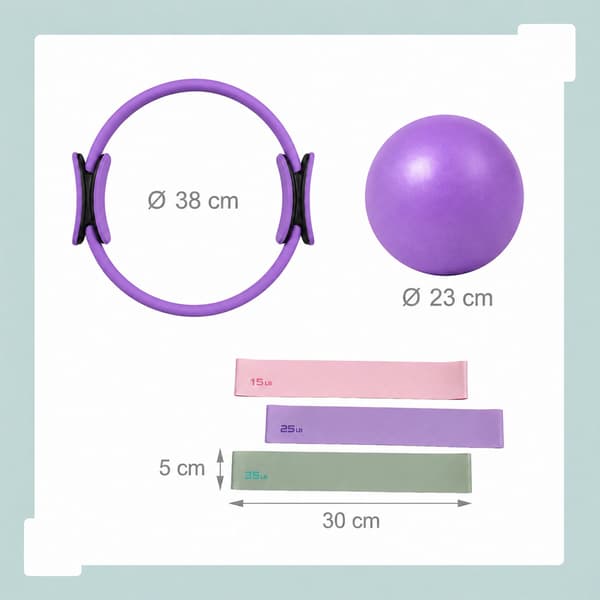 Pilates-sæt med 6 dele: Ring, bold, elastikker – forskellige farver