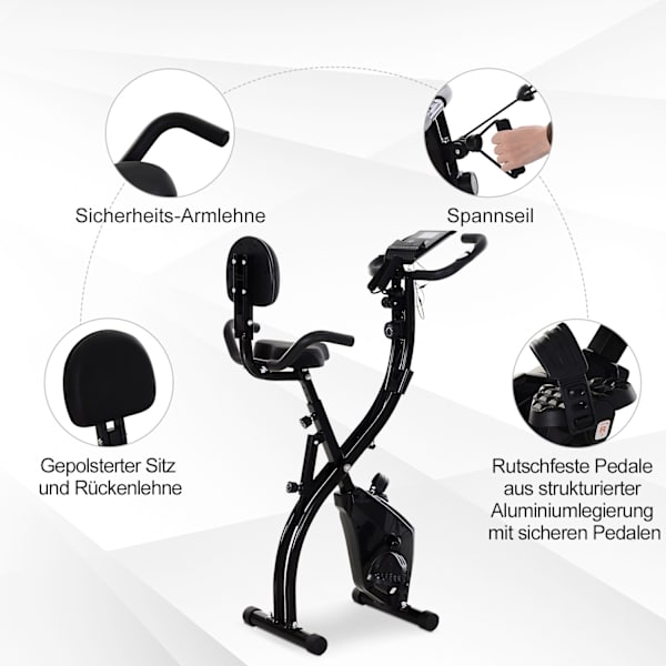Motionscykel 2-I-1 Cykeltræner Hjemmetræner Folde Motionscykel Med 8 Niveauer Af Justerbar Magnetisk Modstand Og 1 Par Stålspændereb