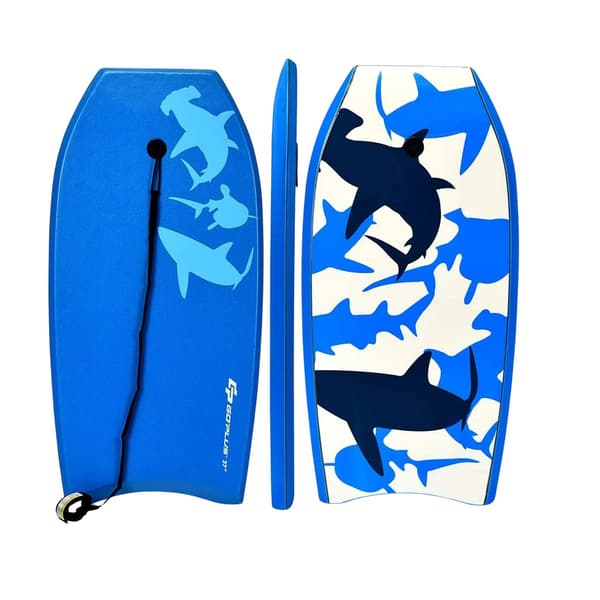 Blå bodyboard 83x47x5,5 cm med säkerhetskoppel