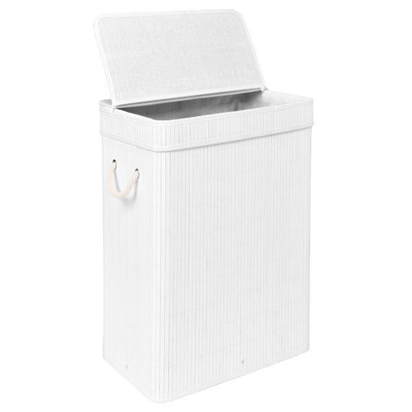 Bambu tvättkorg med lock, 80L, vit