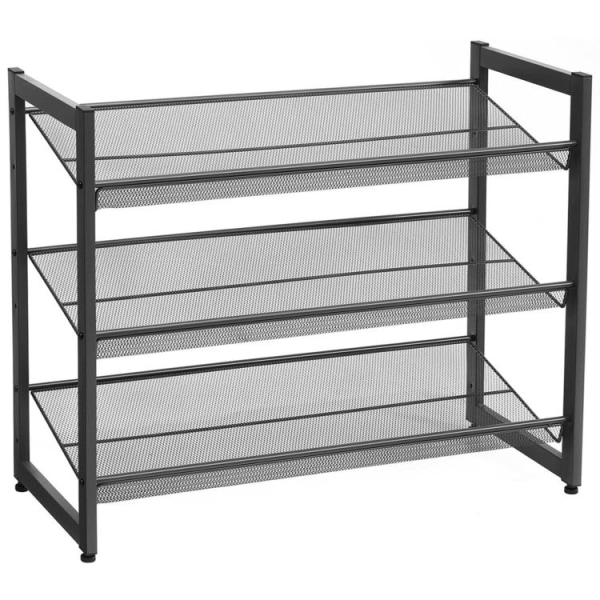 Sort metal skohylde, 3 niveauer