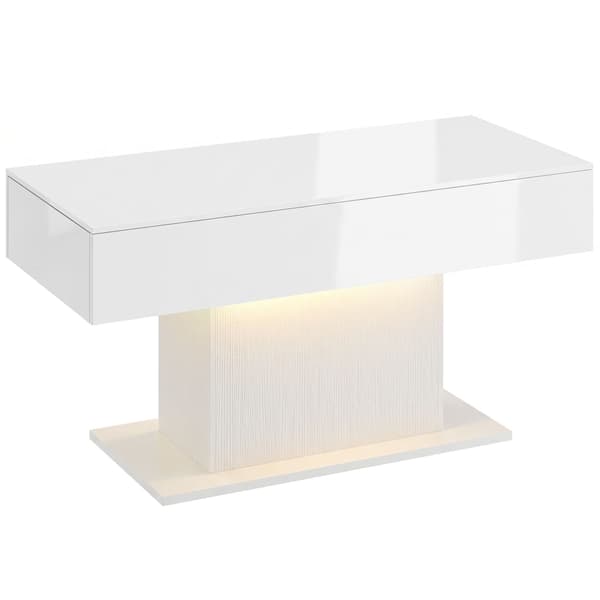 LED sofabord, RGB, højglans hvid, 2 skuffer