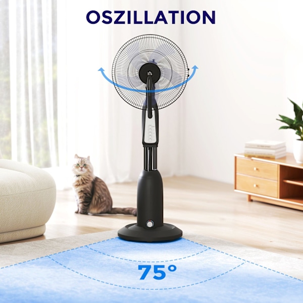 Vesijäähdytyspuhallin, jalustapuhallin säädettävällä suihkusumulla, 3 nopeutta, 3 L vesisäiliö, 75° värähtelevä, 90 W vesituuletin pyörillä, 125 cm |