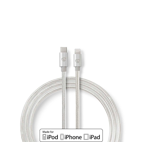 Lightning Kaapeli | USB 2.0 | Apple Lightning 8-Pin | USB-C™ Uros | 480 Mbps | Kullattu | 1.00 m | Pyöreä | Nailon / Punottu | Alumiini / Hopea | Laat