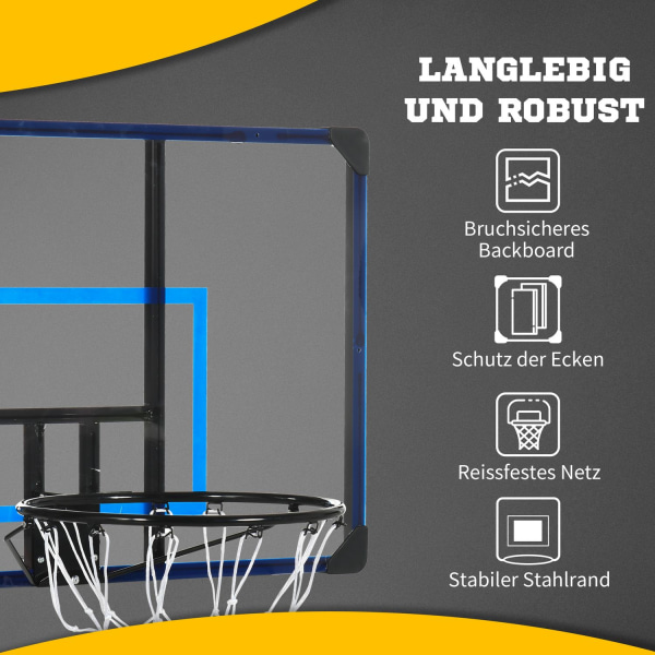 Basketball Hoop Basketball Board Med Kurv Og Net, Vægmonteret Ti