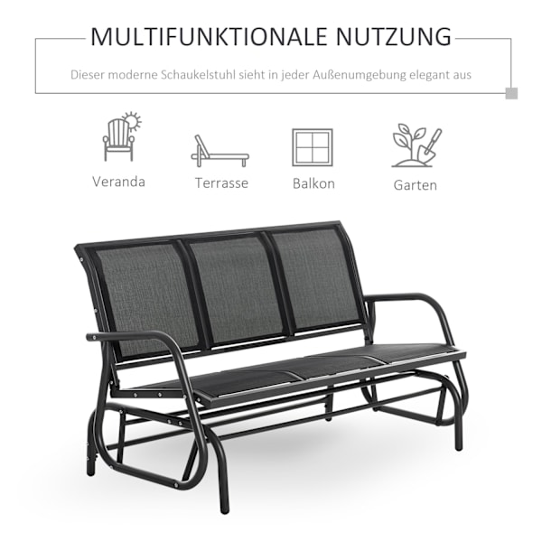 3-sits gungstol, robust trädgårdsbänk som trädgårdsgunga, metall, väderbeständig, svart, 151x75x85cm