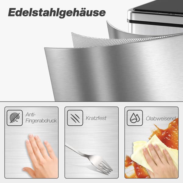 40L berøringsfri sensor skraldespand, rustfrit stål