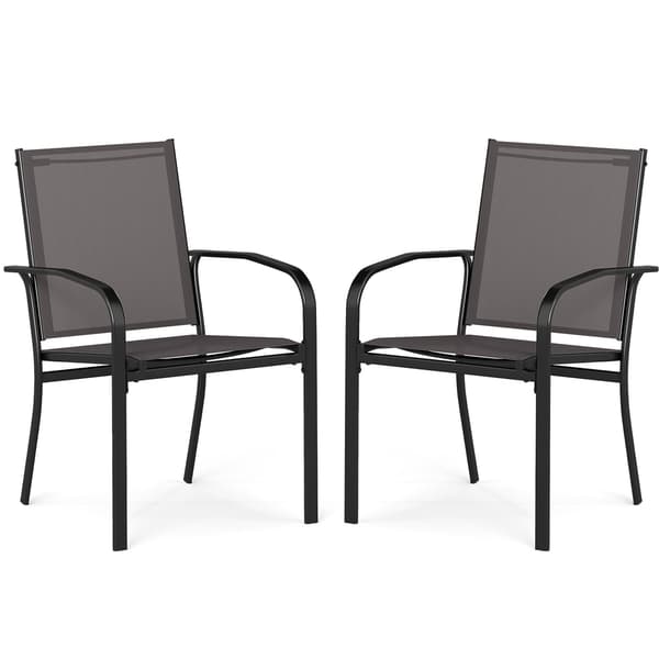 Set med matstolar för utomhusbruk – Stapelbara, ventilerande tyg, grå