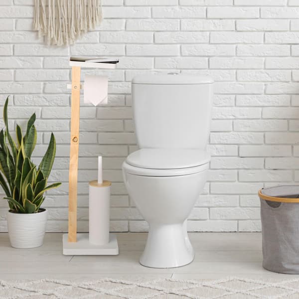 Toiletpapirholder og børstesæt med hylde