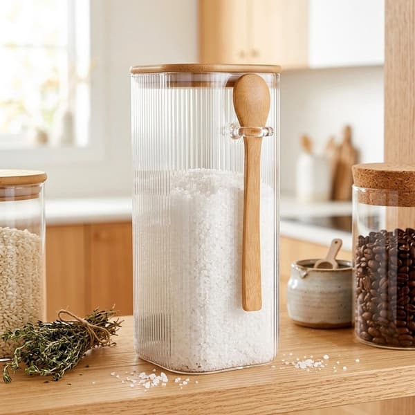 Glasbeholder til madopbevaring med bambuslåg, 1,5 l