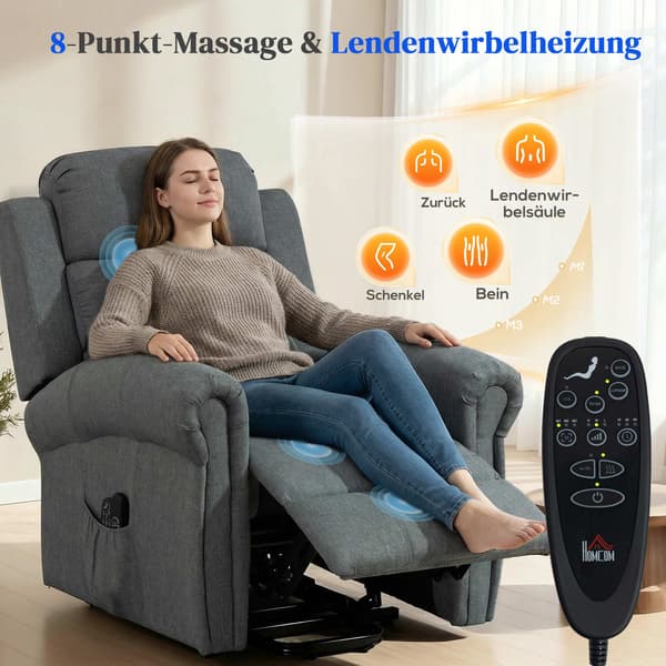 Lyftfåtölj med massagefunktion, värme, linneutseende, grå