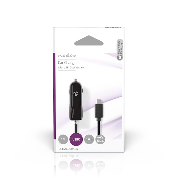 Billaddare | 18 W | 1x 3.0 A | Antal utgångar: 1 | USB-C™ (Fast) Kabel | 1.00 m | Single Voltage Output