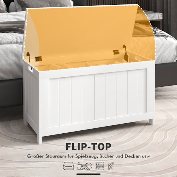 Kista, Förvaringsbox, Förvaringsbox Med Handtag, Utrustningskista Med Lock, För Vardagsrum, Sovrum, Vit, 81 X 40 X 46 Cm