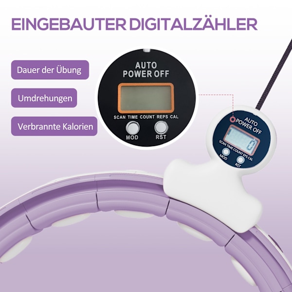 Smart Hula Hoop Voksne med Vægtboldtæller 16 knob (76-113cm) Justerbar Fitness Quiet Slankeudstyr Infinity Hula Hoop til vægttab, Fitness Lilla |