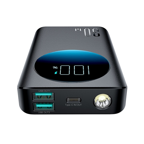 2in1 Powerbank 10000mAh 30W LED USB-taskulamppu USB-C musta