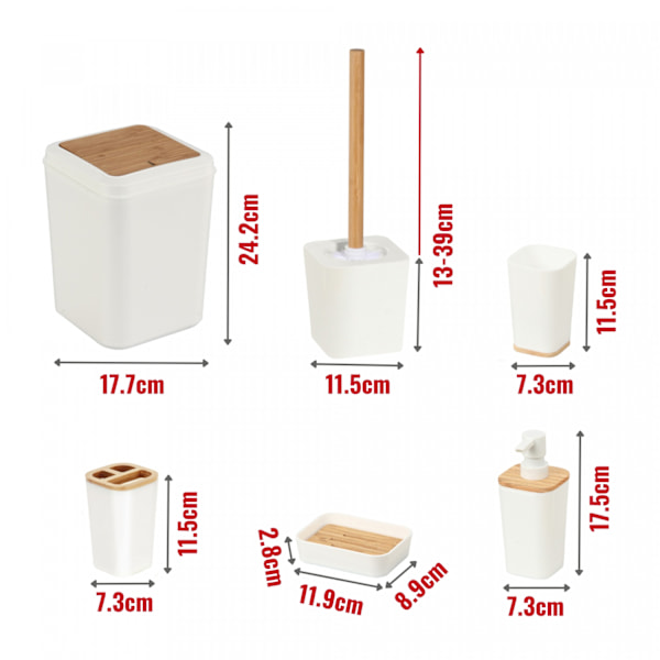 Herzberg HG-04463: 6 delar bambu badrumsset - matt kräm