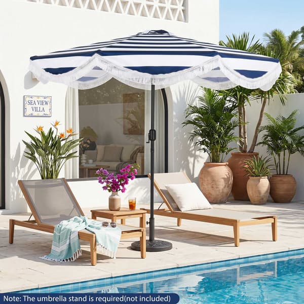 Vipbar strandparasol, 278 cm, Blå/Hvide striber
