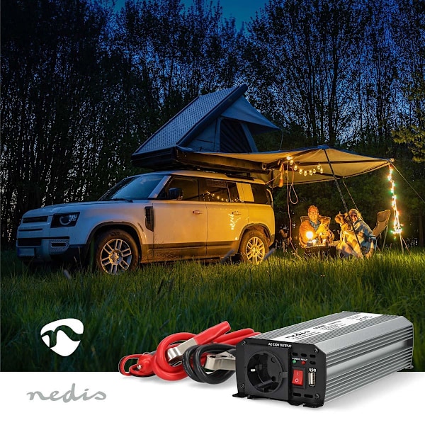 Växelriktare med modifierad sinusvåg | Inspänning: 12 V DC | Enhetens utgångsanslutning: Type F (CEE 7/3) / USB-A | 230 V AC 50 Hz | 600 W | Toppeffek